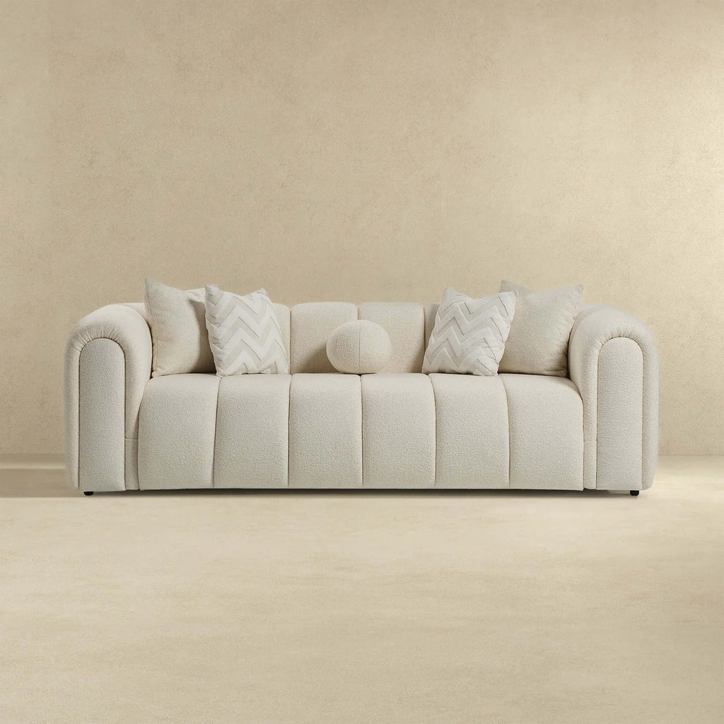 Beatrice Modern Tufted Ivory Boucle Sofa