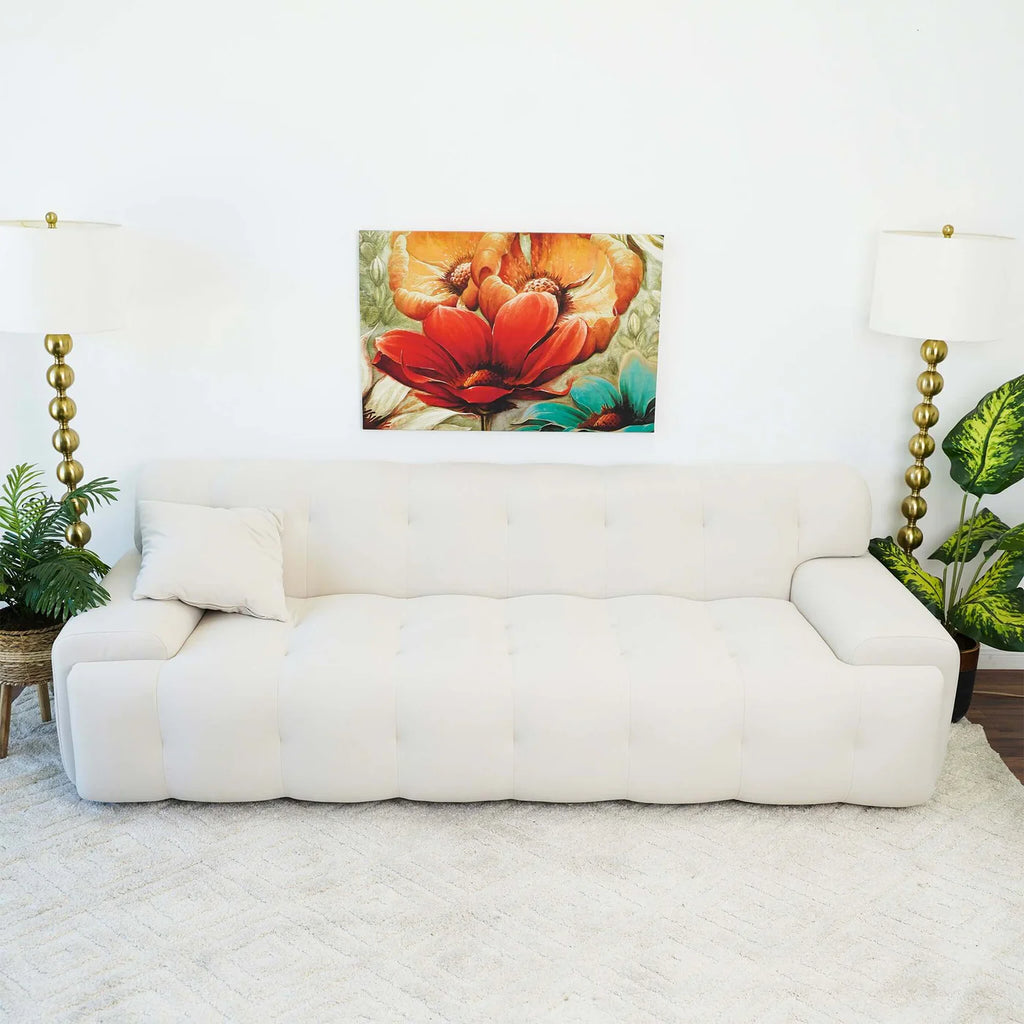 Brampton Mid Century 90 Inch Cream Velvet Sofa