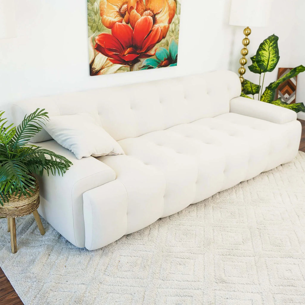 Brampton Mid Century 90 Inch Cream Velvet Sofa