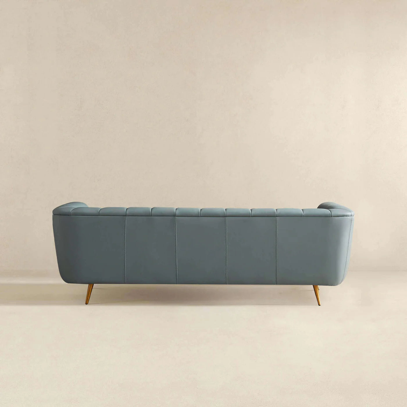 LaMattina Genuine Italian Blue Leather Channel Tufted Sofa