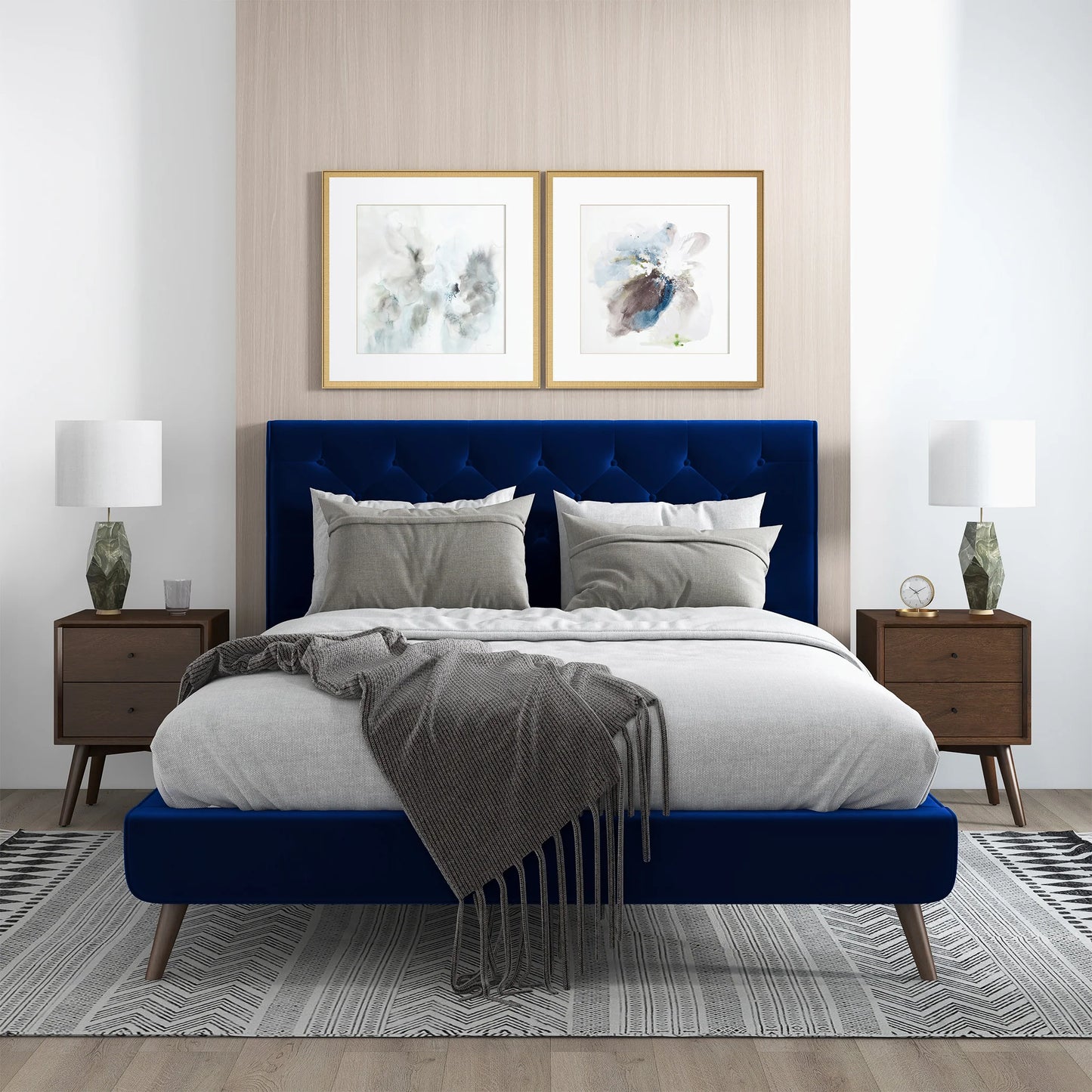 Dillon Blue Velvet Platform Bed