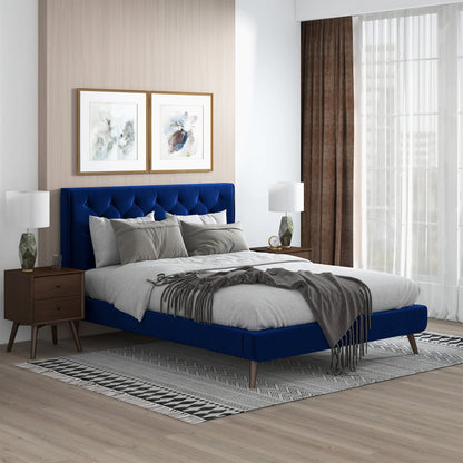 Dillon Blue Velvet Platform Bed