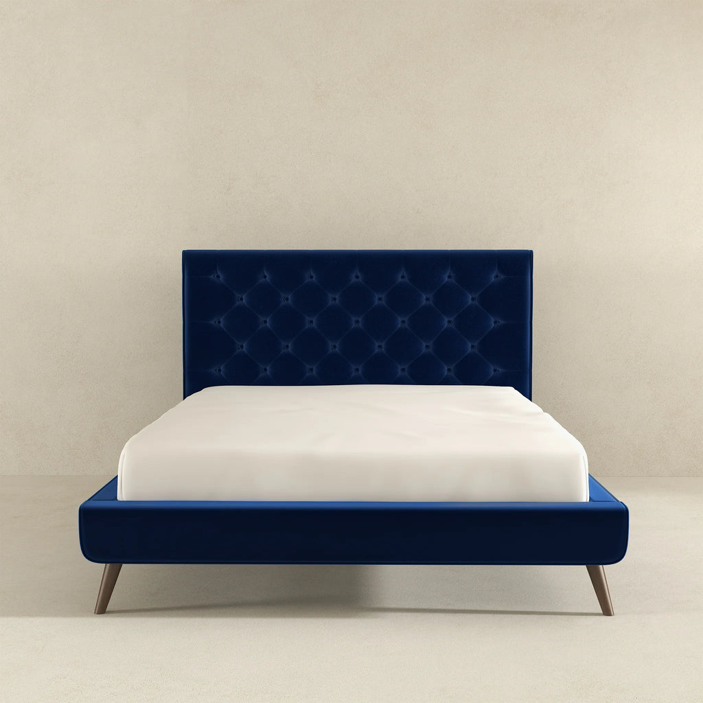 Dillon Blue Velvet Platform Bed