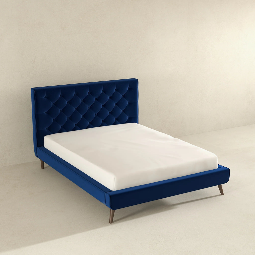 Dillon Blue Velvet Platform Bed