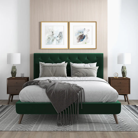 Dillon Dark Green Velvet Platform Bed Size