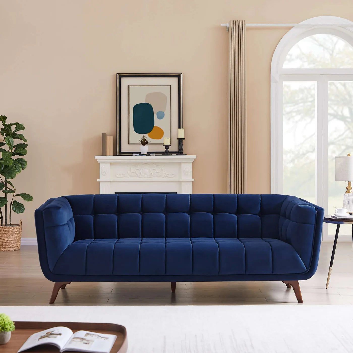 Addison Large Navy-Blue Velvet Sofa