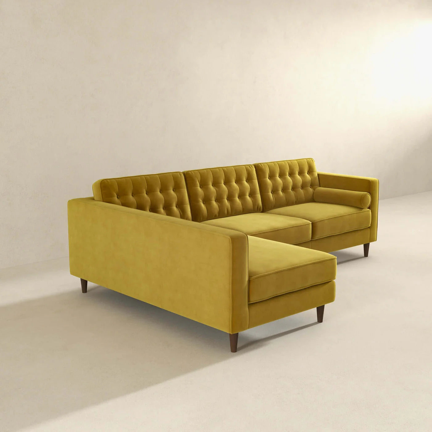 Christian Dark Yellow Velvet Sectional Sofa Left Facing