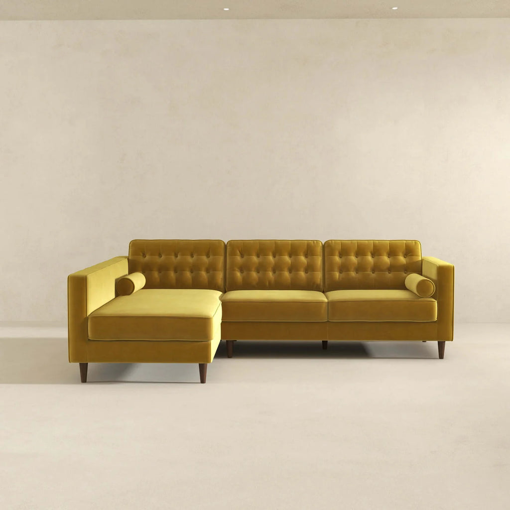 Christian Dark Yellow Velvet Sectional Sofa Left Facing