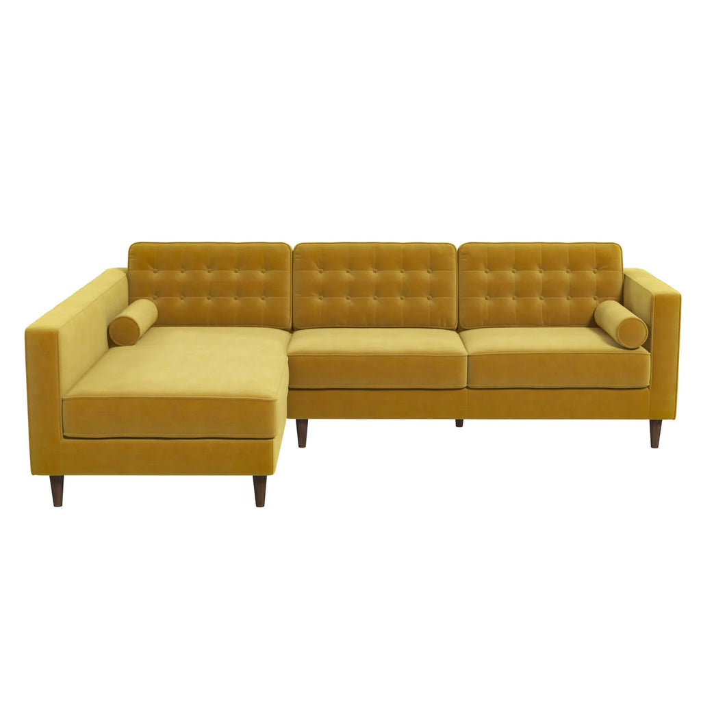 Christian Dark Yellow Velvet Sectional Sofa Left Facing