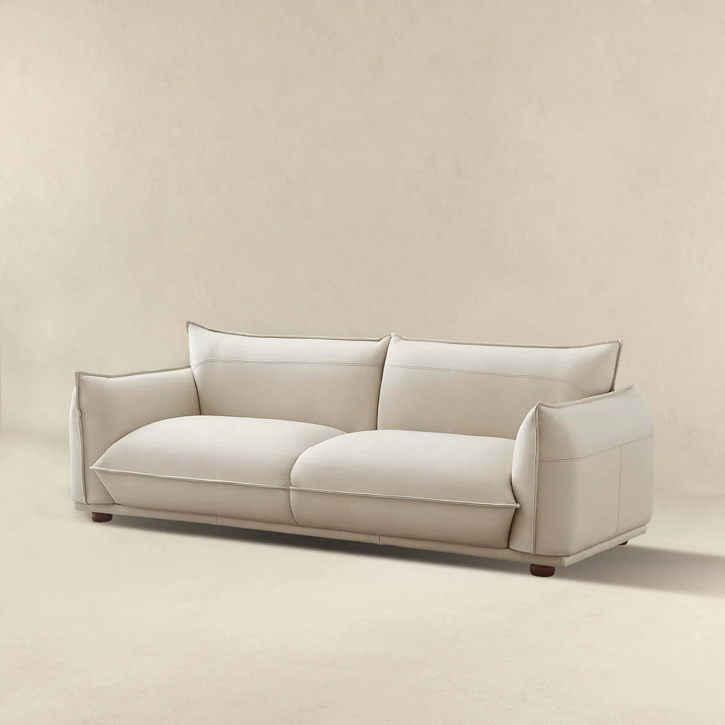 Emma Mid Century Modern Luxury Cream Leather Sofa