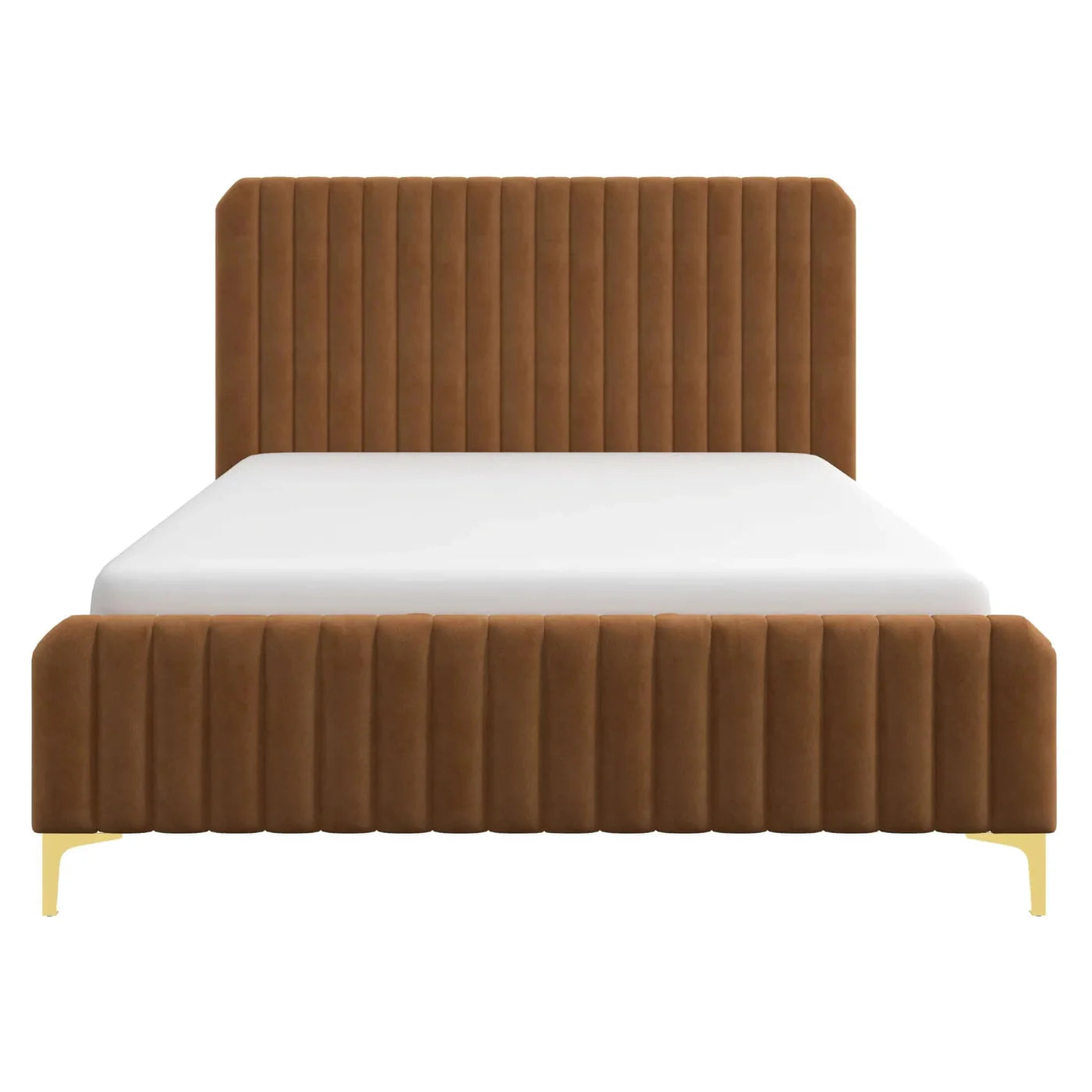 Bethany Velvet Upholstered Platform Bed  Brown