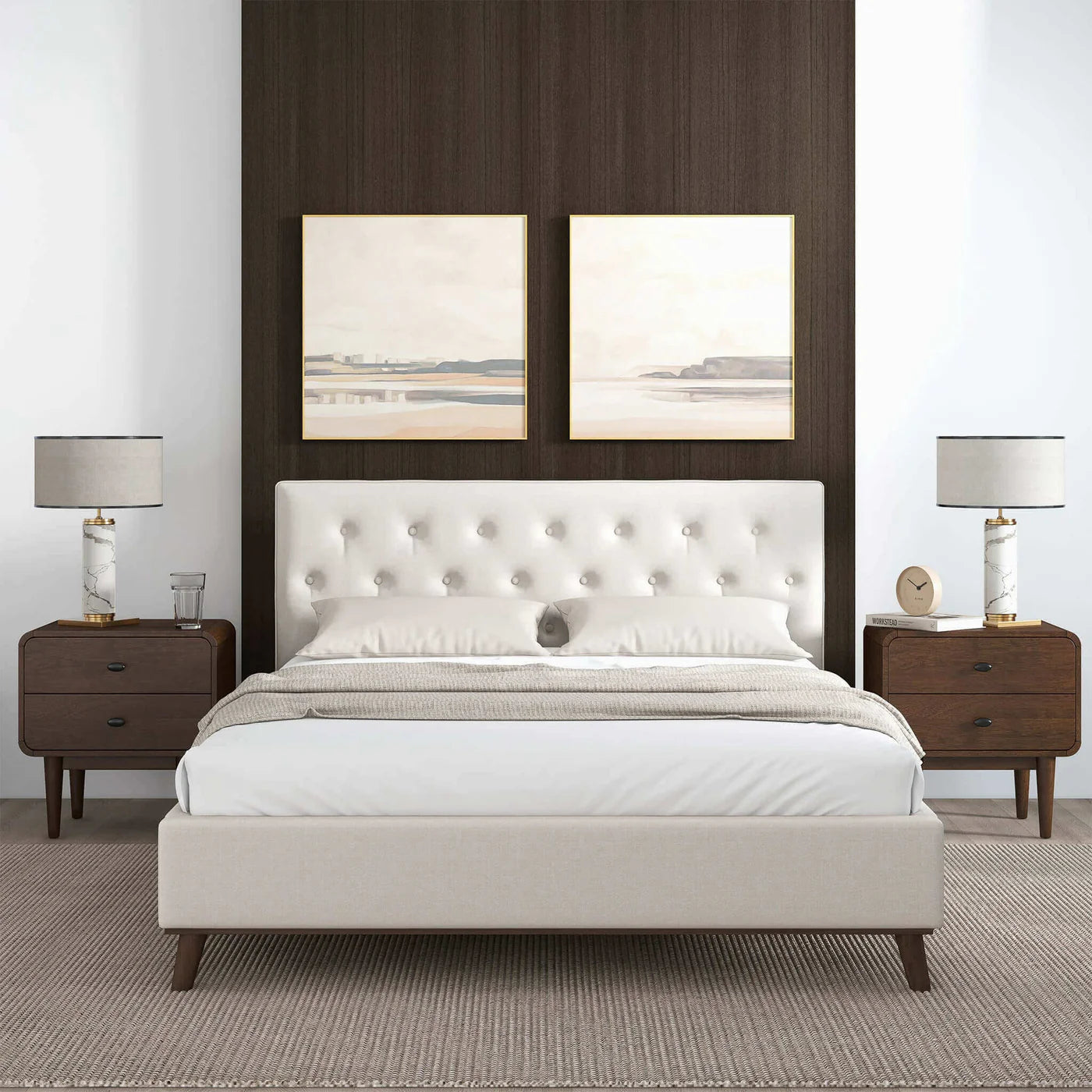 Graceville Mid-Century Modern Beige Platform Bed