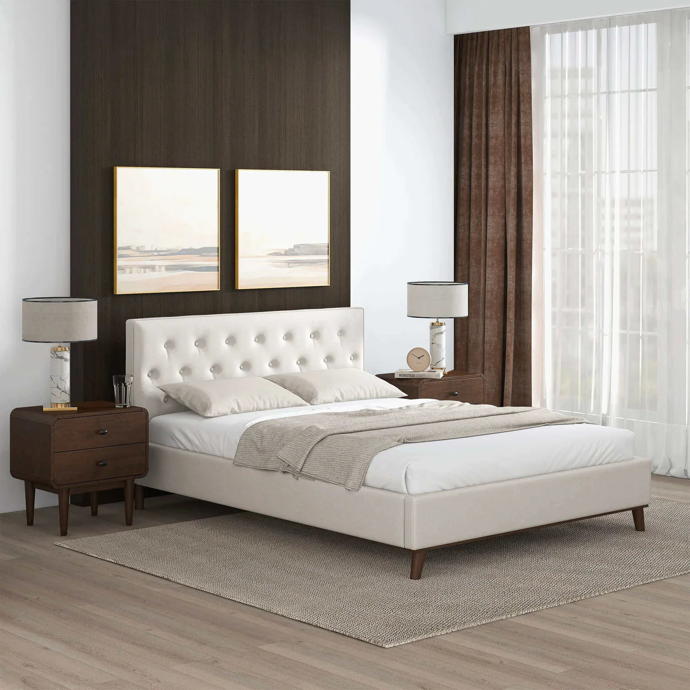 Graceville Mid-Century Modern Beige Platform Bed