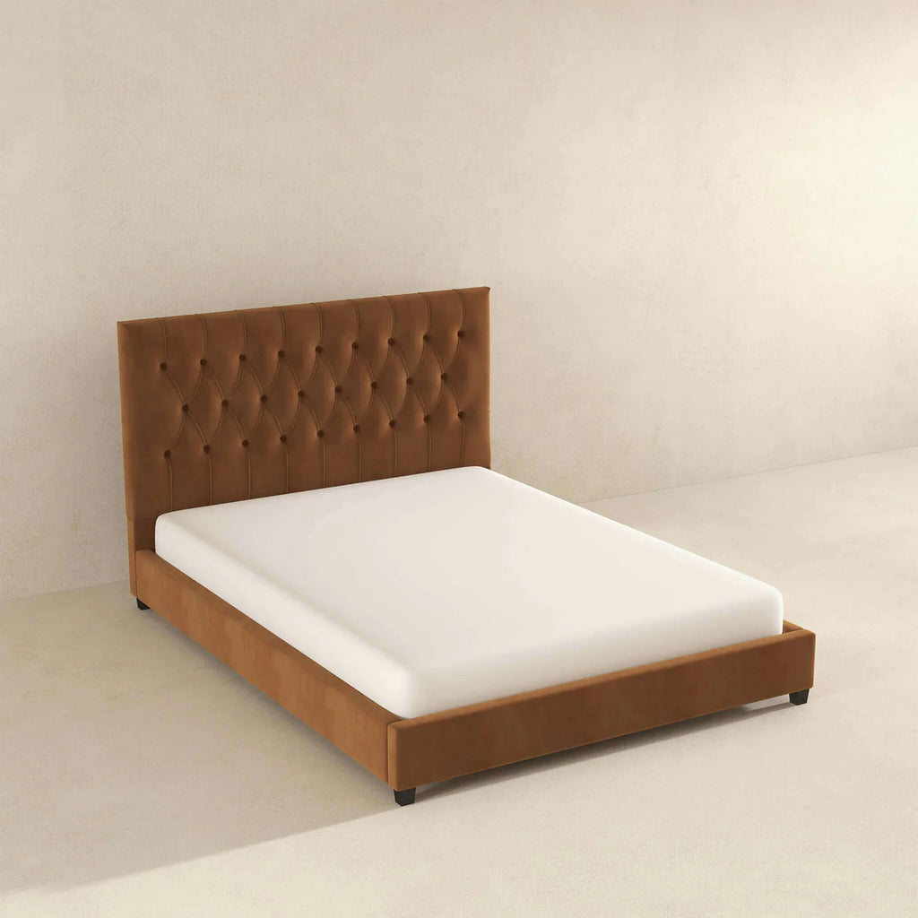 Donald Mid Century Modern Cognac Velvet Platform Bed