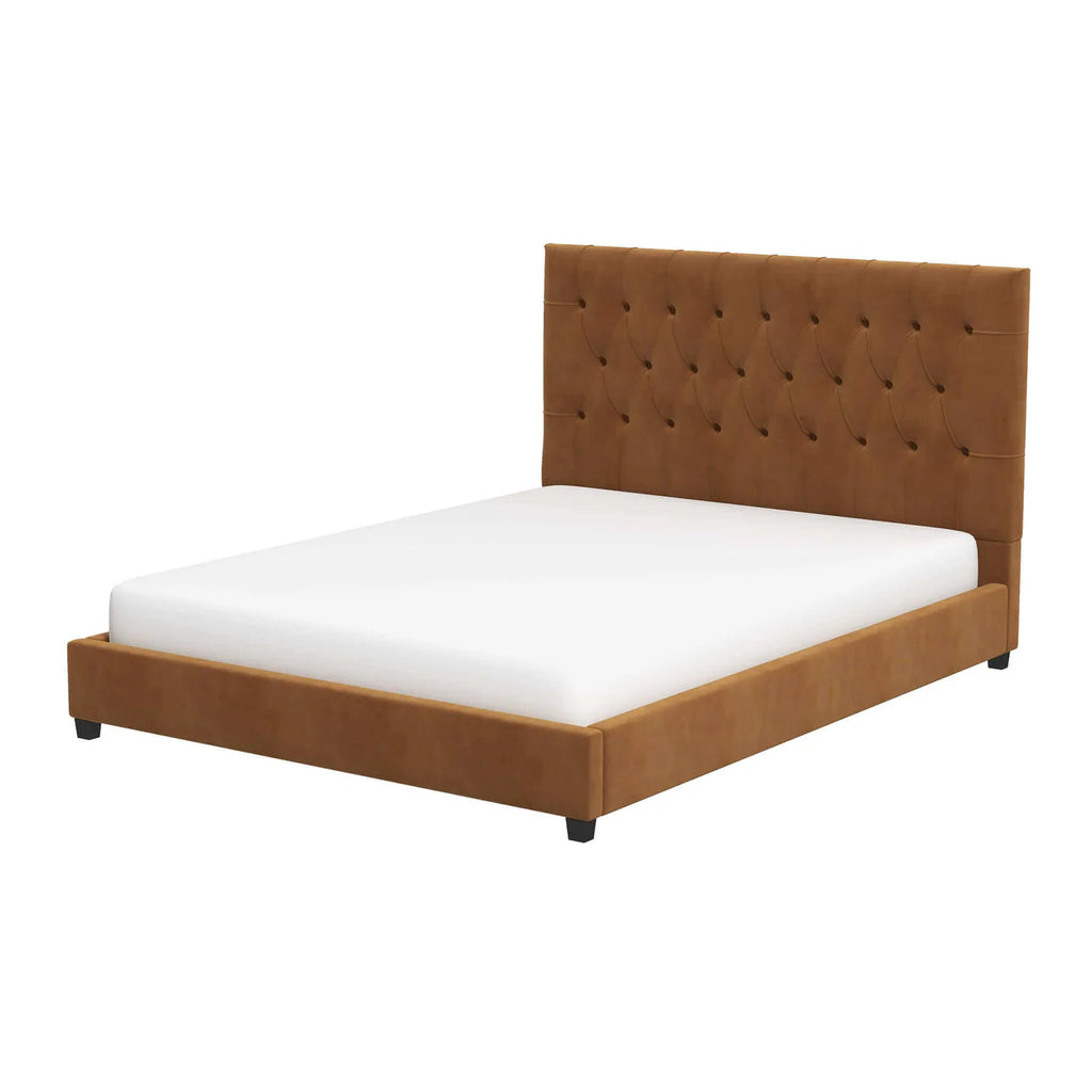 Donald Mid Century Modern Cognac Velvet Platform Bed