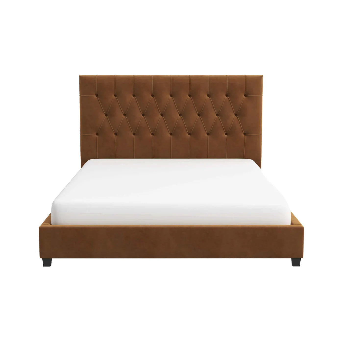 Donald Mid Century Modern Cognac Velvet Platform Bed