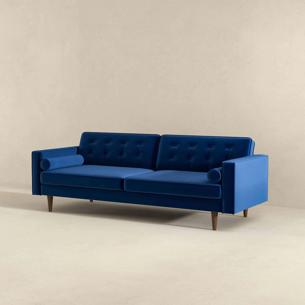 Casey Mid Century Modern Blue Velvet Sofa