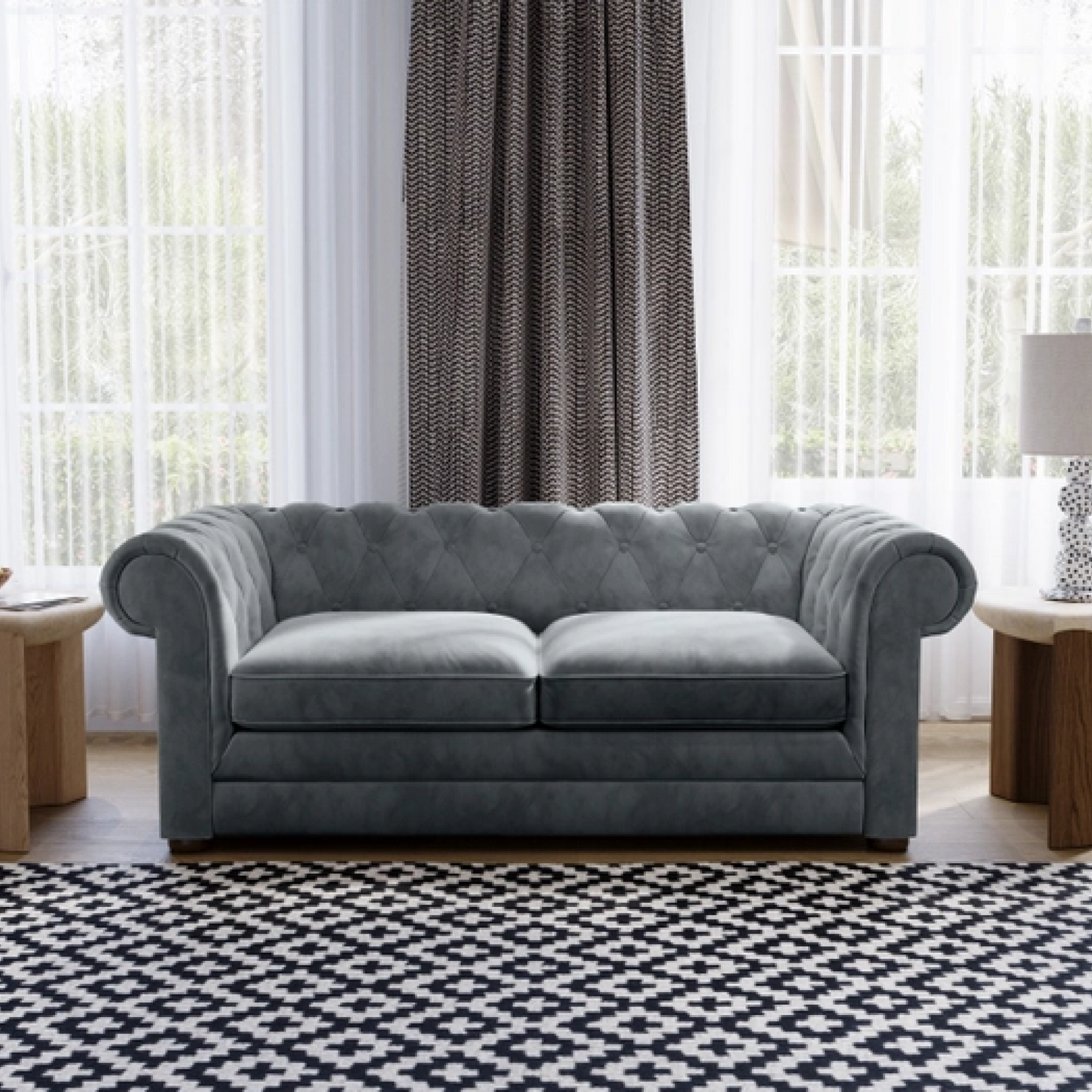 Flair Ralph 2 Seater Velvet Chesterfield Sofa Bed